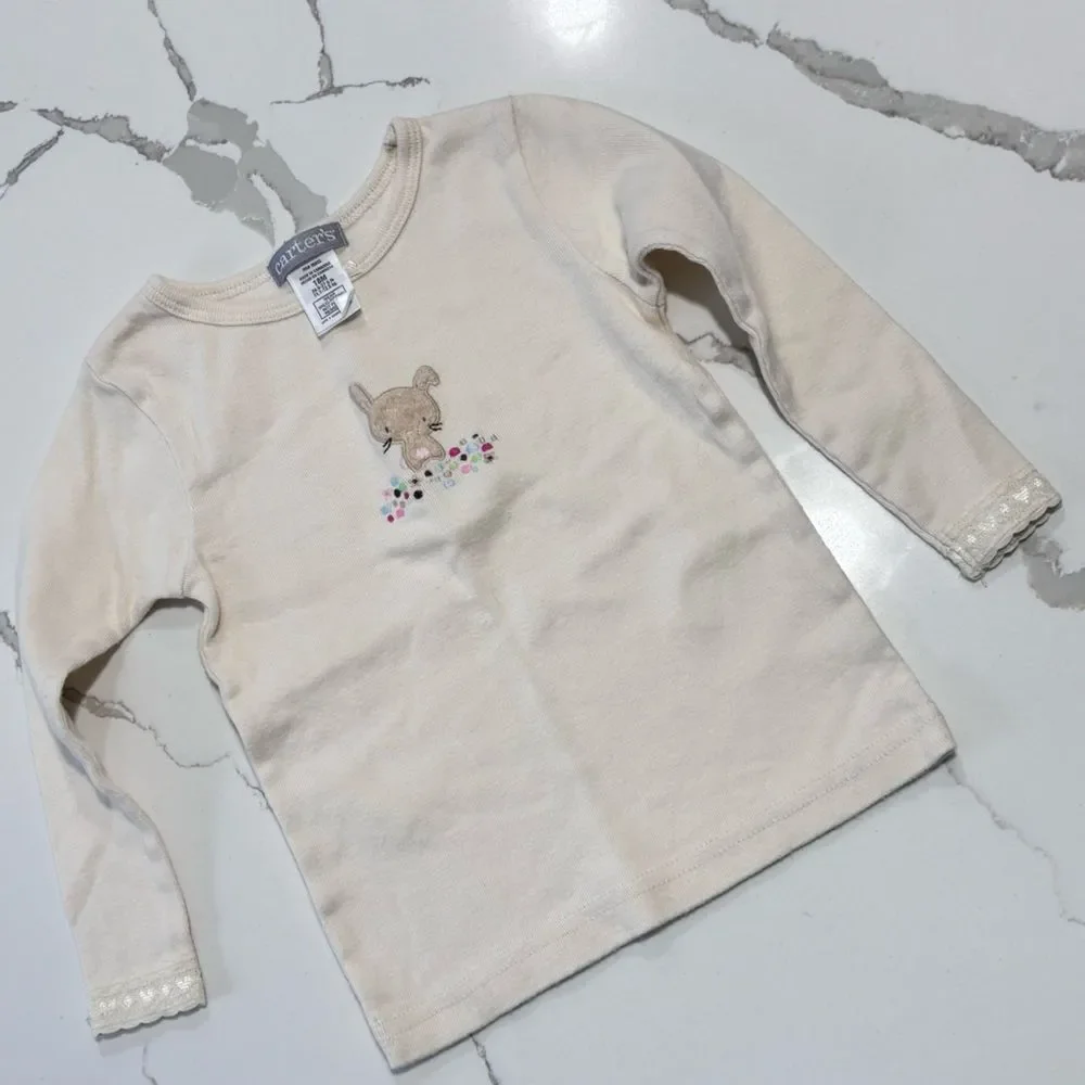 Carter's Girls Cream Long Sleeve Floral Print Cotton Pajamas Set PJs Bunny 18M